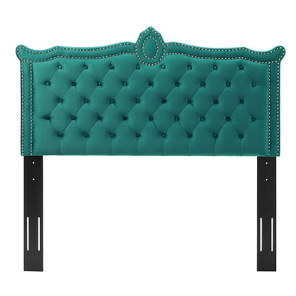 Louisa Tufted Performance Velvet Full/Queen Headboard, Velvet, Teal Blue, 21973