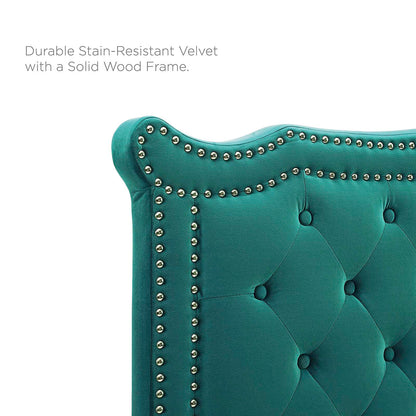 Louisa Tufted Performance Velvet Full/Queen Headboard, Velvet, Teal Blue, 21973