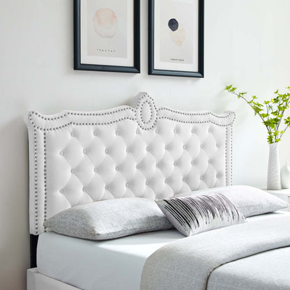Louisa Tufted Performance Velvet Full/Queen Headboard, Velvet, White, 21974