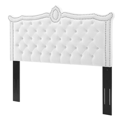 Louisa Tufted Performance Velvet Full/Queen Headboard, Velvet, White, 21974