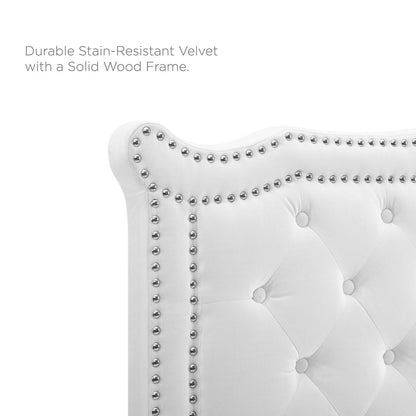 Louisa Tufted Performance Velvet Full/Queen Headboard, Velvet, White, 21974