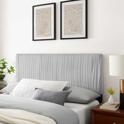 Eloise Channel Tufted Performance Velvet Twin Headboard, Velvet, Light Grey Gray, 21977