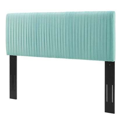 Eloise Channel Tufted Performance Velvet Twin Headboard, Velvet, Blue, 21978