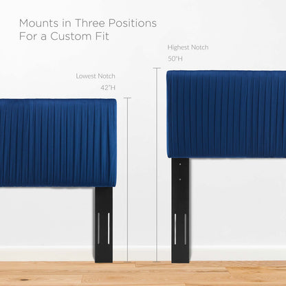 Eloise Channel Tufted Performance Velvet Twin Headboard, Velvet, Blue Navy, 21979