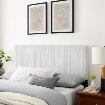 Eloise Channel Tufted Performance Velvet Twin Headboard, Velvet, White, 21982