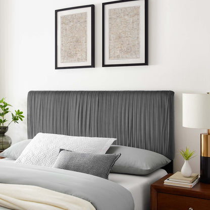 Eloise Channel Tufted Performance Velvet Full/Queen Headboard, Velvet, Dark Grey Gray, 21983