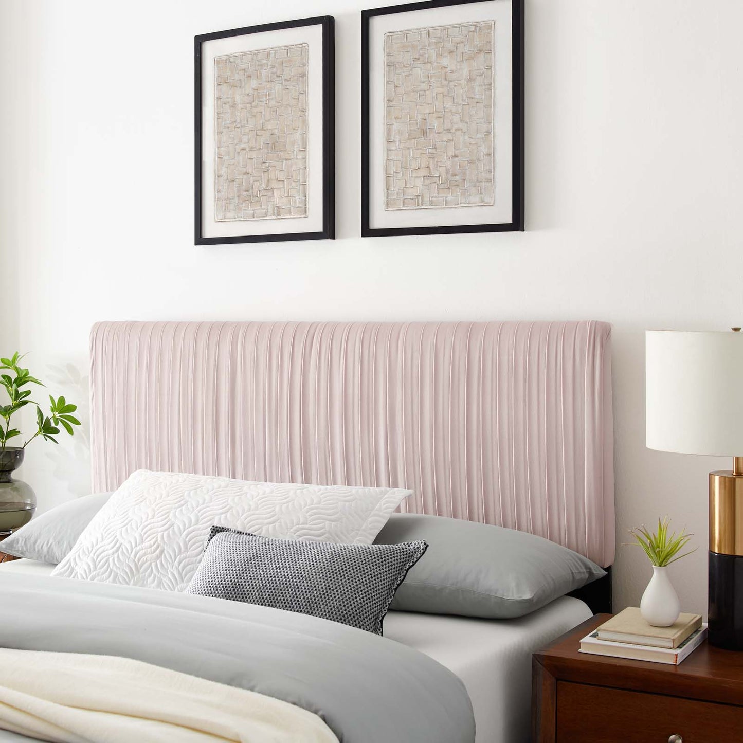 Eloise Channel Tufted Performance Velvet Full/Queen Headboard, Velvet, Pink, 21988