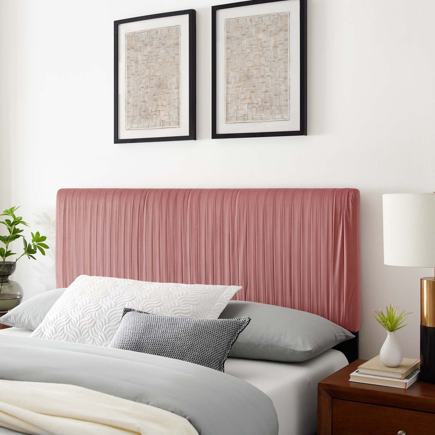 Eloise Channel Tufted Performance Velvet King/California King Headboard, Velvet, Pink, 21992