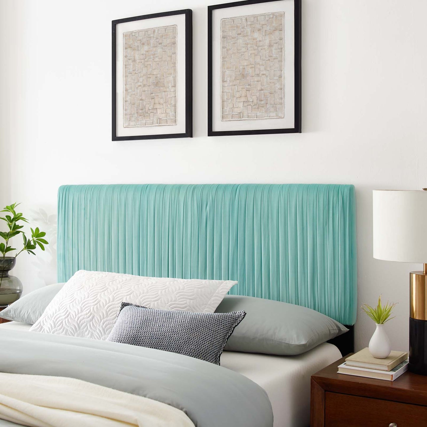 Eloise Channel Tufted Performance Velvet King/California King Headboard, Velvet, Blue, 21994