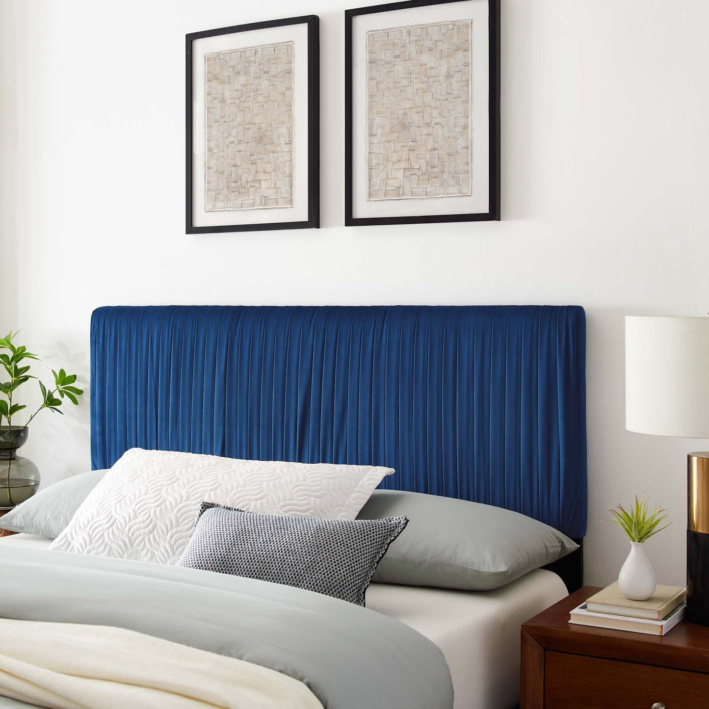 Eloise Channel Tufted Performance Velvet King/California King Headboard, Velvet, Blue Navy, 21995