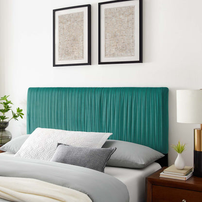 Eloise Channel Tufted Performance Velvet King/California King Headboard, Velvet, Teal Blue, 21997