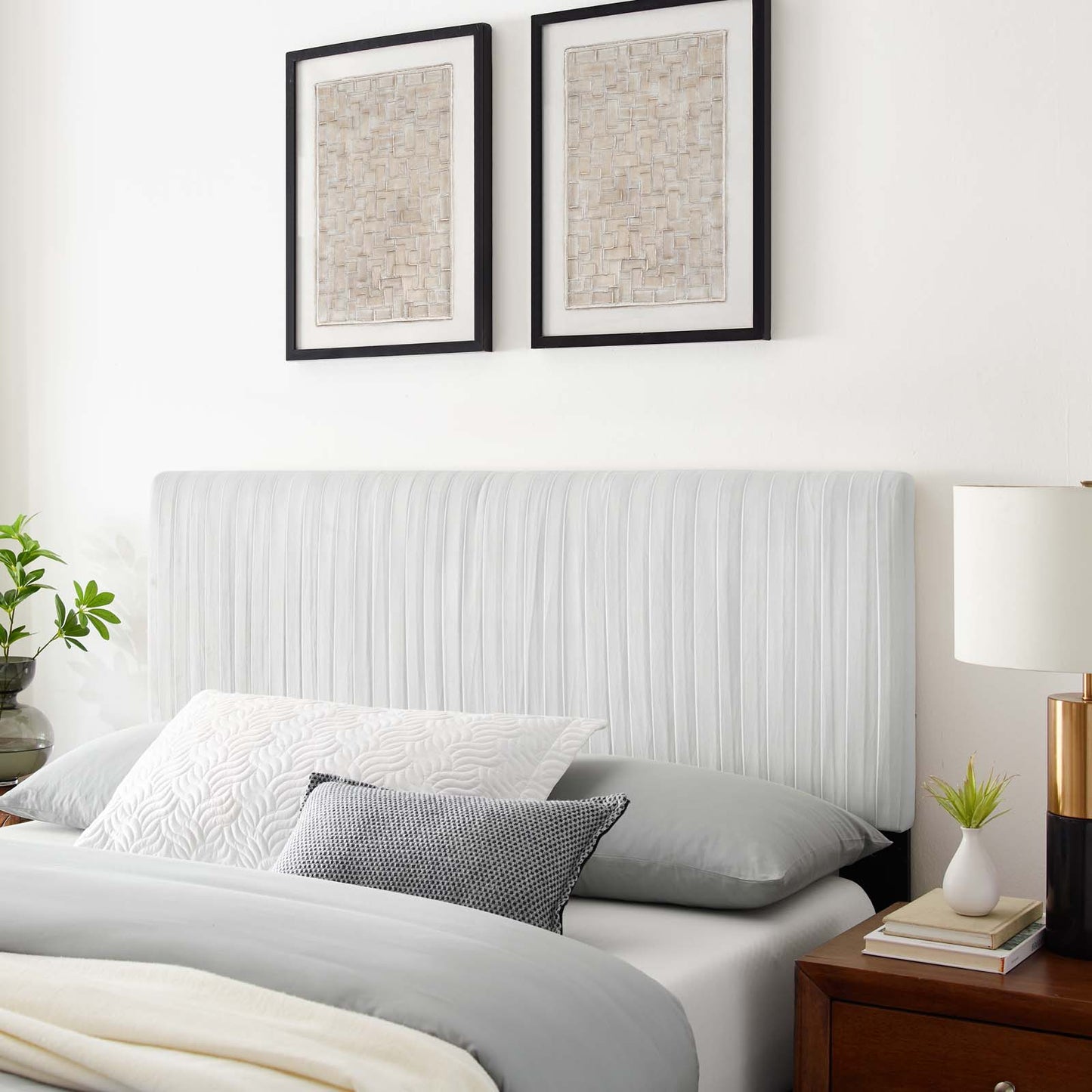 Eloise Channel Tufted Performance Velvet King/California King Headboard, Velvet, White, 21998