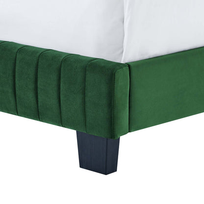 Celine Channel Tufted Performance Velvet King Bed, Velvet, Green, 22000