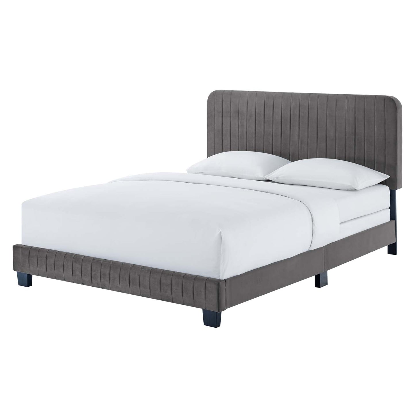 Celine Channel Tufted Performance Velvet King Bed, Velvet, Grey Gray, 22001
