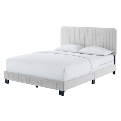 Celine Channel Tufted Performance Velvet King Bed, Velvet, Light Grey Gray, 22002