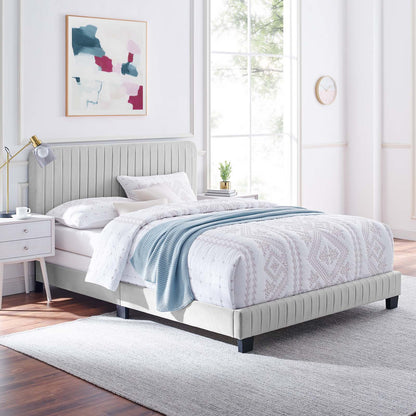 Celine Channel Tufted Performance Velvet King Bed, Velvet, Light Grey Gray, 22002