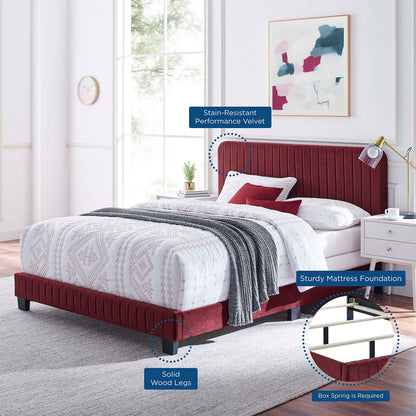 Celine Channel Tufted Performance Velvet King Bed, Velvet, Red, 22003