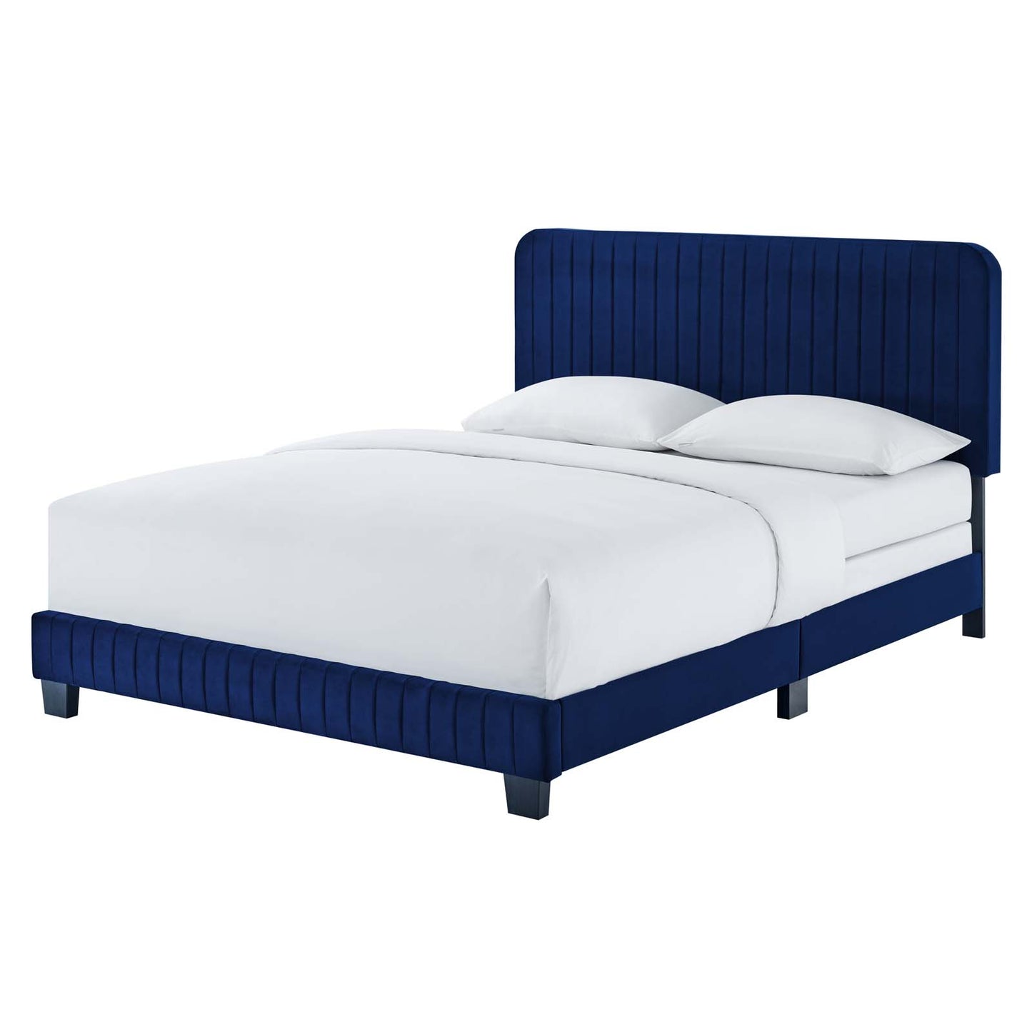Celine Channel Tufted Performance Velvet King Bed, Velvet, Blue Navy, 22004