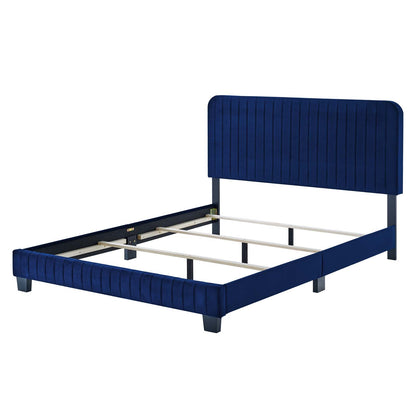 Celine Channel Tufted Performance Velvet King Bed, Velvet, Blue Navy, 22004