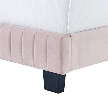 Celine Channel Tufted Performance Velvet King Bed, Velvet, Pink, 22005