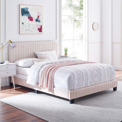 Celine Channel Tufted Performance Velvet King Bed, Velvet, Pink, 22005
