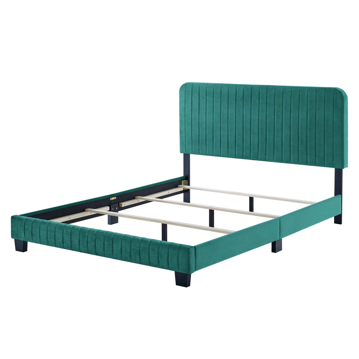 Celine Channel Tufted Performance Velvet King Bed, Velvet, Teal Blue, 22006