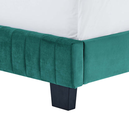 Celine Channel Tufted Performance Velvet King Bed, Velvet, Teal Blue, 22006