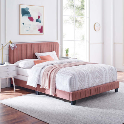 Celine Channel Tufted Performance Velvet Queen Bed, Velvet, Pink, 22008