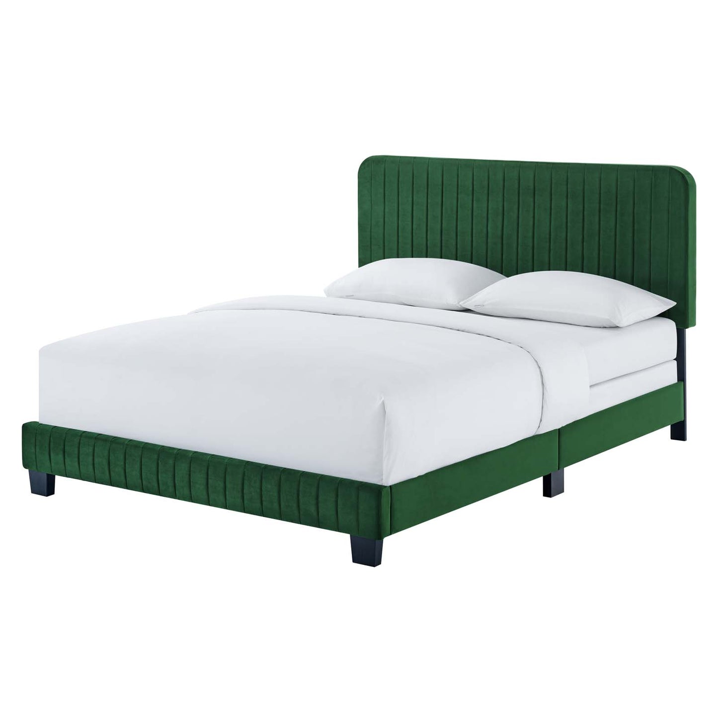 Celine Channel Tufted Performance Velvet Queen Bed, Velvet, Green, 22009