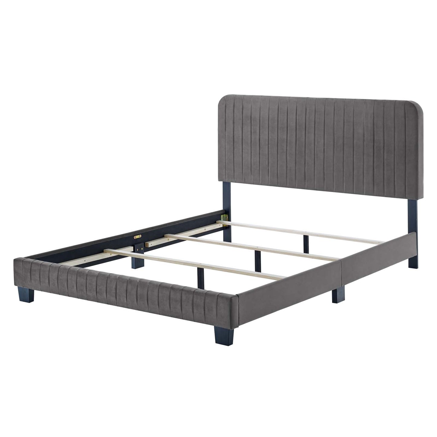 Celine Channel Tufted Performance Velvet Queen Bed, Velvet, Grey Gray, 22010