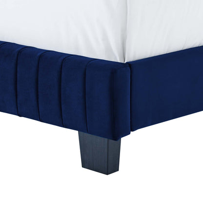 Celine Channel Tufted Performance Velvet Queen Bed, Velvet, Blue Navy, 22013