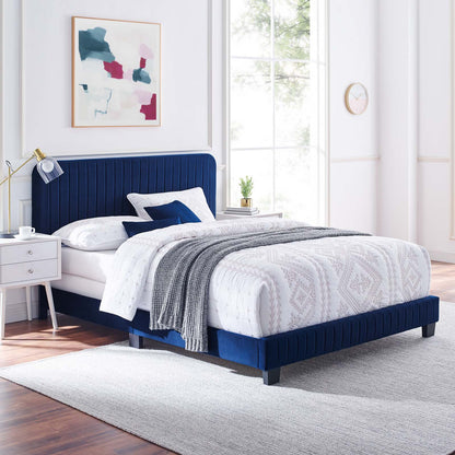 Celine Channel Tufted Performance Velvet Queen Bed, Velvet, Blue Navy, 22013