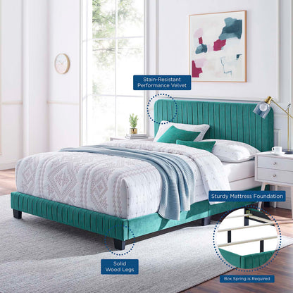 Celine Channel Tufted Performance Velvet Queen Bed, Velvet, Teal Blue, 22015