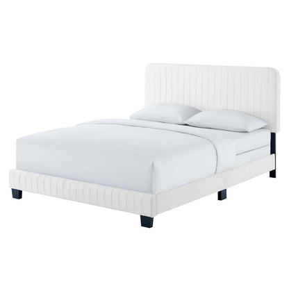 Celine Channel Tufted Performance Velvet Queen Bed, Velvet, White, 22016