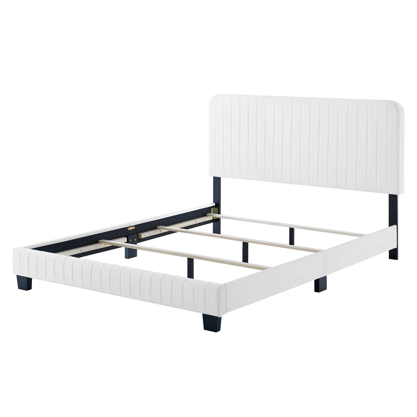 Celine Channel Tufted Performance Velvet Queen Bed, Velvet, White, 22016