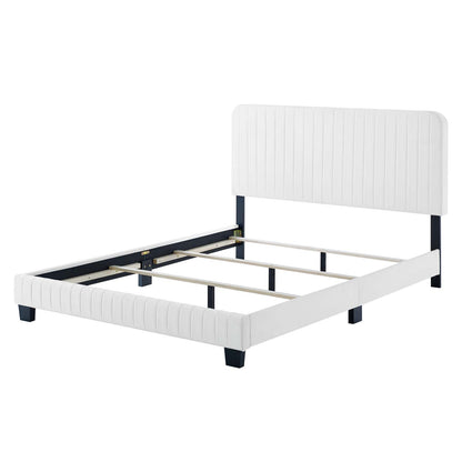 Celine Channel Tufted Performance Velvet Queen Bed, Velvet, White, 22016