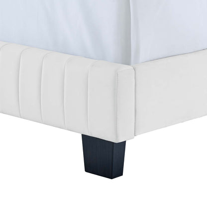 Celine Channel Tufted Performance Velvet Queen Bed, Velvet, White, 22016