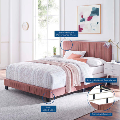Celine Channel Tufted Performance Velvet Full Bed, Velvet, Pink, 22017
