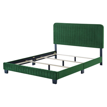 Celine Channel Tufted Performance Velvet Full Bed, Velvet, Green, 22018