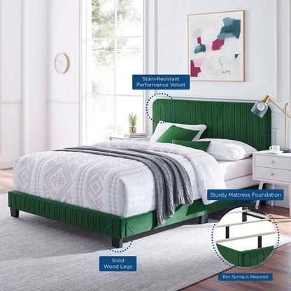 Celine Channel Tufted Performance Velvet Full Bed, Velvet, Green, 22018