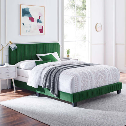 Celine Channel Tufted Performance Velvet Full Bed, Velvet, Green, 22018