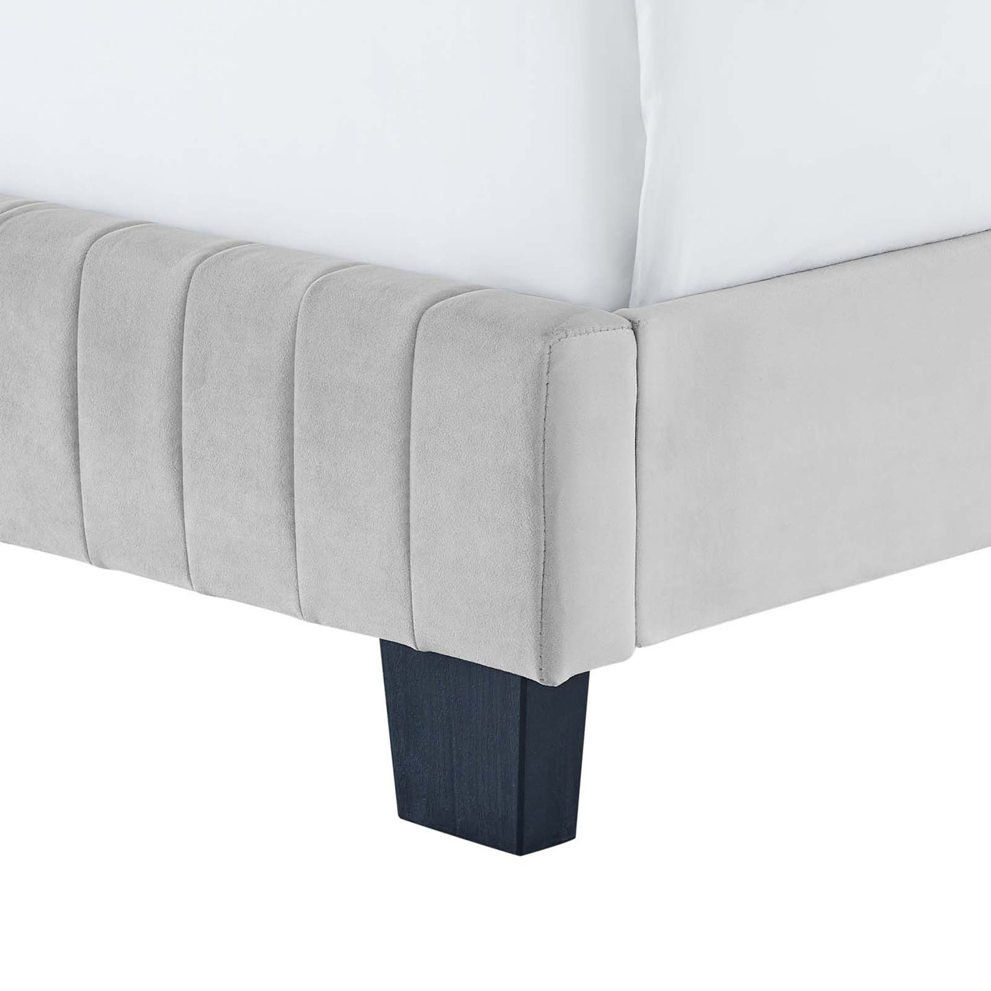 Celine Channel Tufted Performance Velvet Full Bed, Velvet, Light Grey Gray, 22020