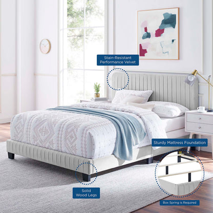Celine Channel Tufted Performance Velvet Full Bed, Velvet, Light Grey Gray, 22020