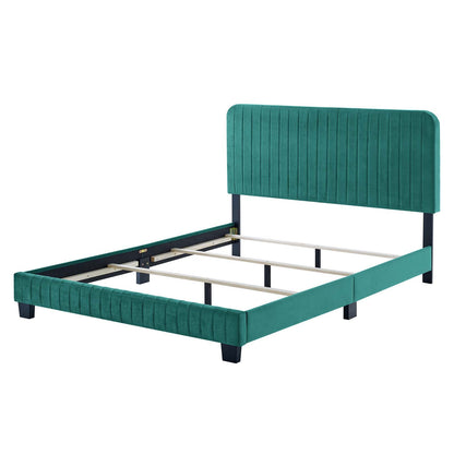Celine Channel Tufted Performance Velvet Full Bed, Velvet, Teal Blue, 22024