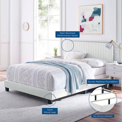 Celine Channel Tufted Performance Velvet Full Bed, Velvet, White, 22025