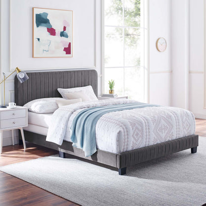 Celine Channel Tufted Performance Velvet Twin Bed, Velvet, Grey Gray, 22028
