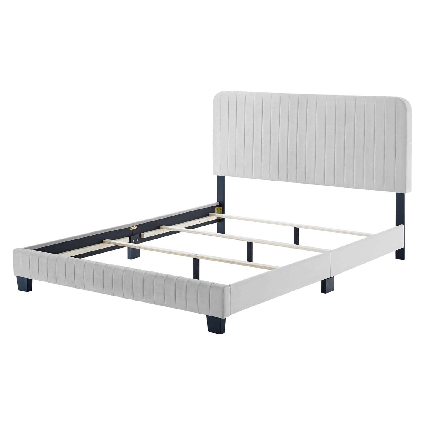 Celine Channel Tufted Performance Velvet Twin Bed, Velvet, Light Grey Gray, 22029