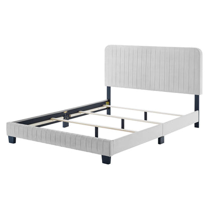 Celine Channel Tufted Performance Velvet Twin Bed, Velvet, Light Grey Gray, 22029