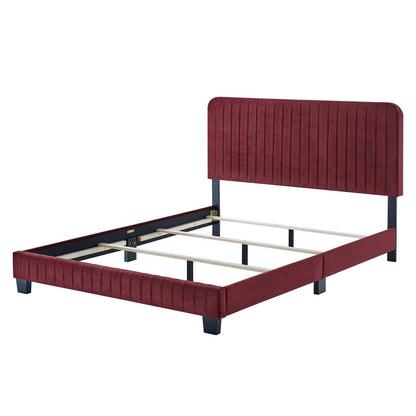 Celine Channel Tufted Performance Velvet Twin Bed, Velvet, Red, 22030