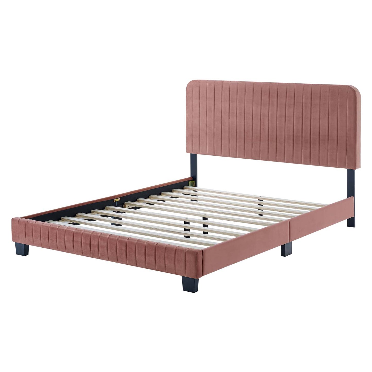 Celine Channel Tufted Performance Velvet King Platform Bed, Velvet, Pink, 22035